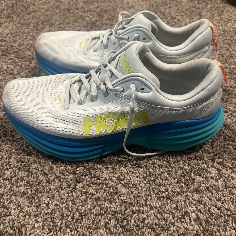 Hoka Athletic Shoes in Light Gray and Blue